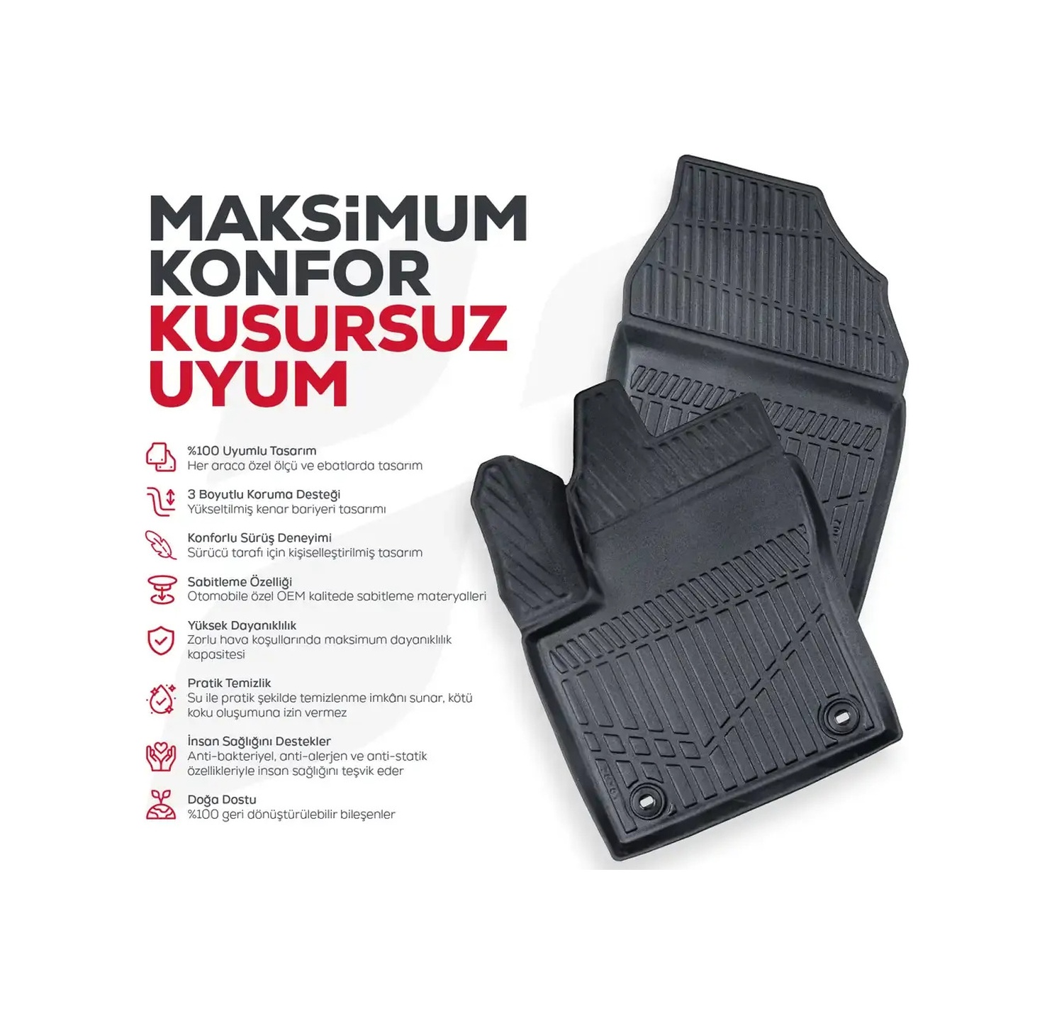 3D Havuzlu Oto Paspas Takımı (Kokusuz TPE - Araca Özel)